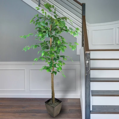 6' Artificial Ficus Tree In Embossed Metal Base (Square) – LCG Florals 3 6' Artificial Ficus Tree In Embossed Metal Base (Square) – LCG Florals - Image 3