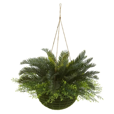 Nearly Natural 13-in Cycas Artificial Plant In Mossy Hanging Basket (Indoor/Outdoor) 1 Nearly Natural 13-in Cycas Artificial Plant In Mossy Hanging Basket (Indoor/Outdoor)