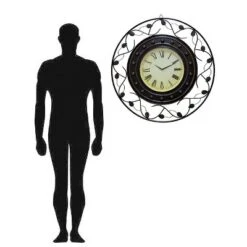 Clockswise 36" Extra Large Decorative Vintage Roman Numerical Wall Clock With Black Metal Leaf Design Frame, For Dining, Living Room, Or Kitchen