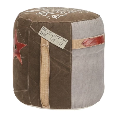 Canvas Pouf With Star Motif Brown - Olivia & May 3 Canvas Pouf With Star Motif Brown - Olivia & May - Image 3