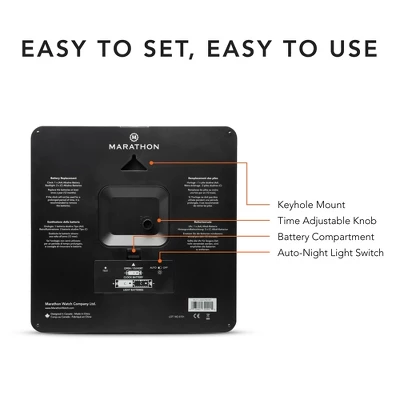 Marathon Large 12" Analog Elegant & Classic Wall Clock With Auto Nightlight & Silent Sweep 5 Marathon Large 12" Analog Elegant & Classic Wall Clock With Auto Nightlight & Silent Sweep - Image 5