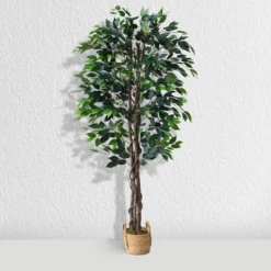 Forever Leaf 72" Artificial Ficus Silk Tree In Wicker Basket, Indoor Artificial Plant For Home Decor -Home Improvement Store GUEST de48b424 e6c6 40d1 a3de 081cec1bd6b0