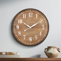 River Parks Studio Sweetwater 23 3/4" Round Matte Wood Grain Brown Wall Clock