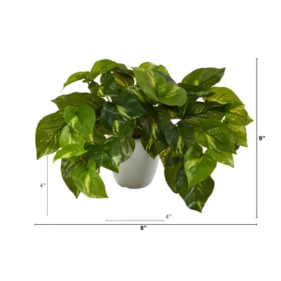 Nearly Natural 9-in Pothos Artificial Plant In White Planter (Real Touch) 1 Nearly Natural 9-in Pothos Artificial Plant In White Planter (Real Touch)