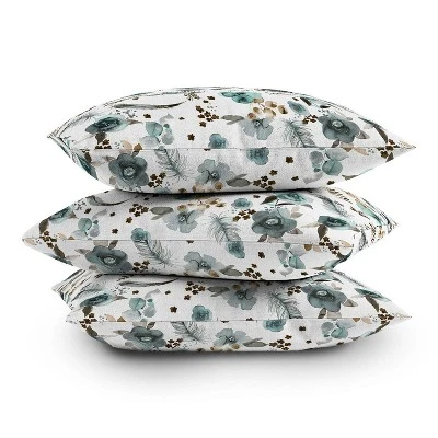 16"x16" Ninola Design Feathers And Flowers Romance Aqua Floral Square Throw Pillow Gold/Blue - Deny Designs 3 16"x16" Ninola Design Feathers And Flowers Romance Aqua Floral Square Throw Pillow Gold/Blue - Deny Designs - Image 3