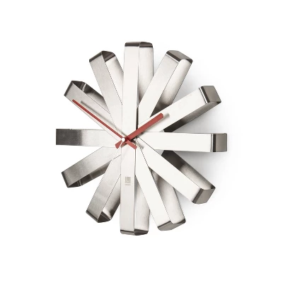 Ribbon Wood Wall Clock Steel - Umbra 1 Ribbon Wood Wall Clock Steel - Umbra