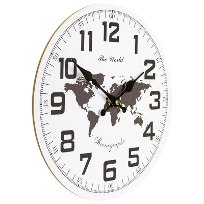 Northlight 12" White And Black Battery Operated Round Wall Clock With Continent Design 2 Northlight 12" White And Black Battery Operated Round Wall Clock With Continent Design - Image 2