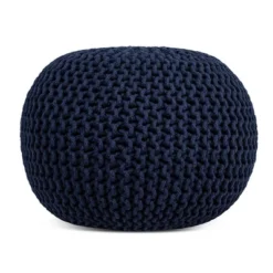 BirdRock Home Round Pouf Foot Stool Ottoman - Navy