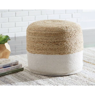 Sweed Valley Pouf Natural/White - Signature Design By Ashley 1 Sweed Valley Pouf Natural/White - Signature Design By Ashley