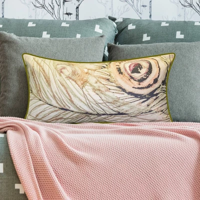 12"x24" Oversized Watercolor Peacock Feather Print Faux Linen Front With Velvet Back And Welt Lumbar Throw Pillow Beige - Edie@Home 5 12"x24" Oversized Watercolor Peacock Feather Print Faux Linen Front With Velvet Back And Welt Lumbar Throw Pillow Beige - Edie@Home - Image 5