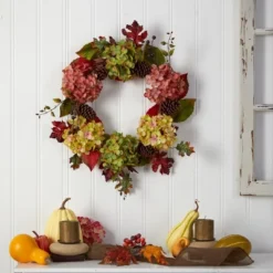 Nearly Natural 25” Autumn Hydrangea And Pinecones Fall Artificial Wreath -Home Improvement Store GUEST f1467d5c ad3d 4856 9eec be5724c458fe