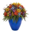 Nearly Natural 24-in Giant Mixed Floral Artificial Arrangement In Blue Vase