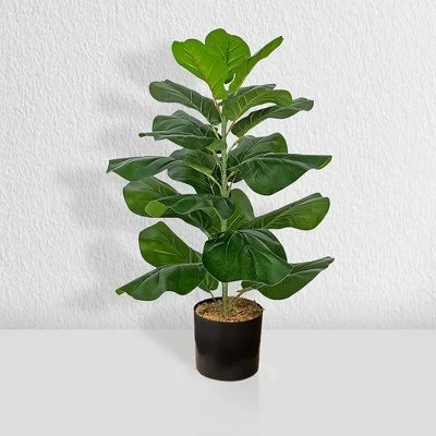 Forever Leaf 28" Artificial Fiddle Fig Leaf Plant In Black Pot, Indoor Artificial Plant For Home Decor 1 Forever Leaf 28" Artificial Fiddle Fig Leaf Plant In Black Pot, Indoor Artificial Plant For Home Decor