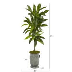 Nearly Natural 4-ft Dracaena Artificial Plant In Vintage Metal Planter (Real Touch)