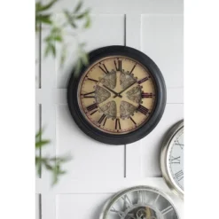 26" Classic Round Gears Wall Clock Black - A&B Home