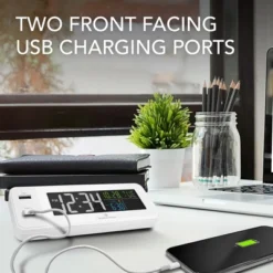 Marathon Hotel Collection LED Colour Display Fast Dual USB Charging Alarm Clock