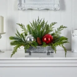 Nearly Natural 18-in Holiday Winter Cedar Pine Artificial Table Christmas Arrangement With Ornaments, Home Décor -Home Improvement Store GUEST fe93d6c3 b29e 4435 ab62 5c150dde01b0