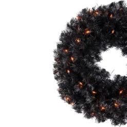 Northlight Pre-Lit Black Noble Spruce Artificial Halloween Wreath, 24-Inch, Orange Lights -Home Improvement Store GUEST ffe6304d 7ff1 4237 9fed ae6b502279ad
